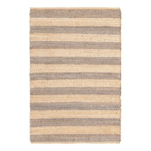 Tapis rectangulaire beige en laine acrylique rayée, style scandinave, noué à la main, à poils moyens, avec envers en caoutchouc, pour salon - Product Image 1