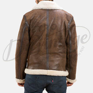 Veste aviateur en peau de mouton marron de qualité supérieure pour homme, doublée de fausse fourrure blanche, veste de pilote d'hiver avec ceinture à la taille - Product Image 4