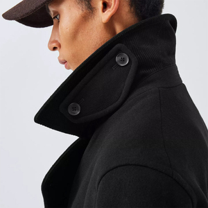 Double Breasted Pea coat For Men's <b>Black</b> Color Thickened Full Sleeve Stylish Outerwear Fall Winter Wool Pea coat For Boys - Product Image 4