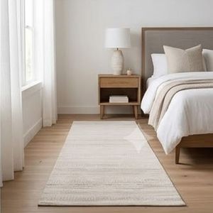 Scandinavian Flat Weave Cotton Area <b>Rug</b> Rectangle White Washable Indoor Hallway Use <b>Thin</b> Pile Jute Backing - Product Image 3
