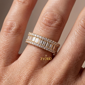 Anillo de compromiso y eternidad con diamantes cultivados en laboratorio, corte baguette y redondo, chapado en plata, regalo de lujo para aniversario de bodas para mujer - Product Image 5