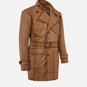 Chaqueta Larga de Cuero Genuino Vintage para Hombre, Transpirable, para Invierno, Informal, para Mujer, de Standard International - Product Image 4