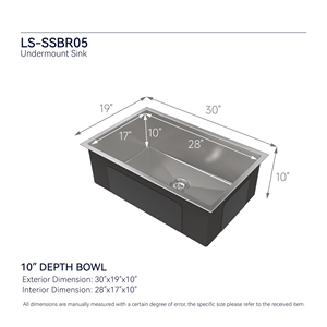 Lavello da cucina quadrato da 30 x 19 pollici, fatto a mano, in acciaio inossidabile spazzolato nichelato, da incasso, standard USA, con scarico standard USA - Product Image 3