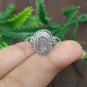 Natural Labradorite Gemstone 925 Sterling <b>Silver</b> <b>Ring</b> – Handmade Vintage Boho Oval Cabochon <b>Statement</b> <b>Ring</b> for Women Wholesale - Product Image 5