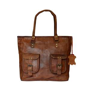 Sac fourre-tout à bandoulière en cuir véritable marron pour femme, création d'artiste, avec fermeture éclair, doublure en coton et poches pour le shopping quotidien - Product Image 1