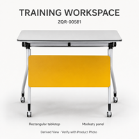Table de formation mobile avec panneau de discrétion jaune et roulettes, plateau gris clair pour bureaux, salles de réunion et espaces d'apprentissage