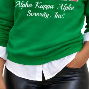 Sweat-shirt à col rond vert AKA Sorority Inc pour femme, pull à manches longues avec imprimé lettres, tricoté - Product Image 3