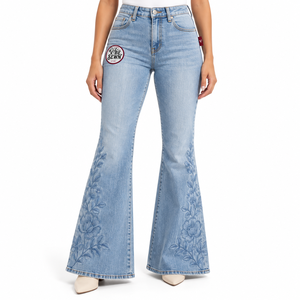 Pantalones Vaqueros de Mezclilla para Mujer, Personalizados, Casuales, de Algodón, con Costuras Resistentes, Cierre de Botón, Ajuste Cómodo, Ropa de Moda OEM - Product Image 1