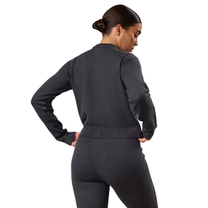 Ensemble haut en tricot côtelé gris anthracite et pantalon évasé pour femme, tenue décontractée confortable et extensible - Product Image 2