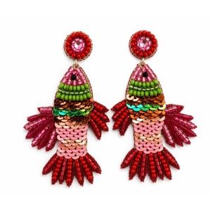 Rizir Fashion Trendy Handmade Embroidered Fish Beaded Statement Dangle <b>Earrings</b> Women Colorful Boho Jewelry 14K Gold Plated - Product Image 4