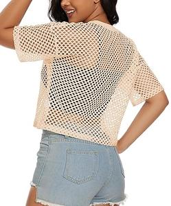 T-shirts en résille sexy pour femmes, personnalisables, transparents, à manches courtes, pour l'été, la plage, le streetwear, respirants - Product Image 4