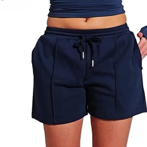 Women's <b>Navy</b> Blue Knitted Shorts With Drawstring Waist And Pockets Casual Sporty Fit Mid Rise Breathable Design - Product Image 1