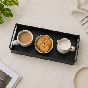 Bandeja Rectangular Decorativa Moderna de Hierro con Asas Metálicas |   Organizador de Exhibición Negro para Mesa de Centro, Decoración para el Hogar - Product Image 3