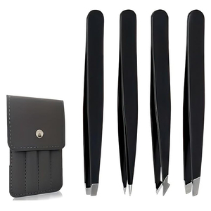 Ensemble de pinces à extensions de cils de qualité supérieure, revêtement poudré violet et pointe argentée, emballage en boîte cartonnée. - Product Image 2