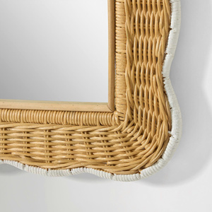 Rectangular Scalloped Rattan <b>Wall</b> Mirror - Handmade Woven Wicker Mirror for Home <b>Decor</b> & Bedroom - Product Image 3