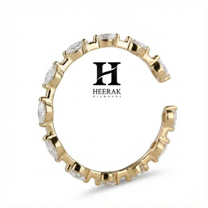 Custom 14K Gold Marquise Diamond Open Cuff Ring Lab Grown Diamond Minimalist Stackable Wedding Band for Women - Product Image 2