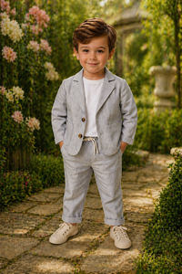 Ensemble de costume en lin rose clair pour garçons – Veste décontractée et pantalon à cordon de serrage pour mariages, fêtes et événements estivaux - Product Image 4