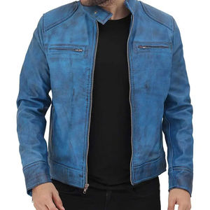 Veste en cuir slim fit pour homme fabriquée en usine au Pakistan, col montant, haute qualité, style streetwear, service OEM, tendance - Product Image 2