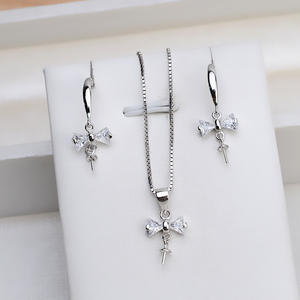 Ensemble de pendentifs et de crochets d'oreille en argent S925 coréen, plateau 1344, accessoires de bijoux en perles DIY, nœud papillon, composants de bijoux - Product Image 1