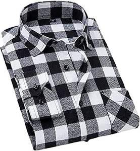 Chemise à carreaux à manches longues pour homme, coupe classique, motif tissé décontracté, noir et blanc - Product Image 2