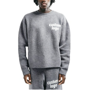 Ensemble jogging en laine tricotée à manches longues pour homme, avec logo personnalisé, pull en mohair brossé à col rond et pantalon de survêtement pour l'hiver - Product Image 3