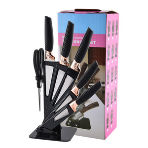 Ensemble de couteaux en acier inoxydable 7 pièces avec support rotatif, ensemble combiné de couteaux de cuisine et de couteaux à fruits pour la maison - Product Image 2