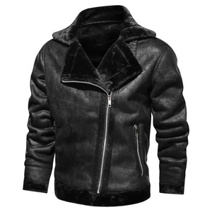 Nueva Chaqueta de Invierno para Hombre, Chaqueta de Cuero con Cuello Solapa, Estilo Vintage, Abrigo Cálido de Forro Polar Grueso, Chaqueta Masculina Ajustada - Product Image 4