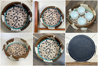 Plateau de présentation en cuir de vachette de style occidental, rond, de style campagnard, grand, avec surpiqûres turquoise et motif floral