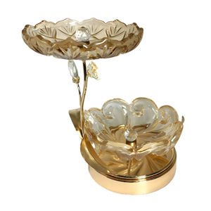 Elegante Juego de Tazones Decorativos de Vidrio de 2 Niveles con Base de Metal y Detalles de Cristal, Perfecto para Centro de Mesa y Decoración de Mesa - Product Image 1