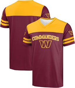 Maillot de sport durable à manches courtes et col en V en maille jaune bordeaux pour commandants, tissu 100 % polyester - Product Image 1