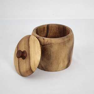 Classic Wooden <b>Jar</b> with Lid 250mL Round Capacity Eco-Friendly Food Container <b>for</b> <b>Kitchen</b> Counter <b>Storage</b> - Product Image 2