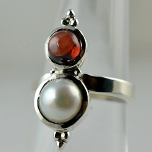 <b>Garnet</b> and Pearl <b>Ring</b> 925 Sterling <b>Silver</b> Handmade Promise <b>Ring</b> for Women, Dual stone Jewelry - Product Image 6