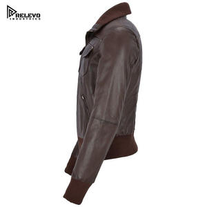 Blouson de motard pour homme en cuir véritable, col montant, fermeture éclair frontale, tissu peigné écologique, collection hiver, vente en gros, USA - Product Image 4