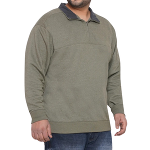 Sudadera Casual de Hombre Tallas Grandes, Tejida a Cuadros, Ajuste Regular, Spandex/Poliéster, Verde Oliva Oscuro, Media Cremallera, ODM - Product Image 1