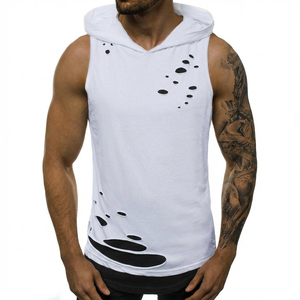 OEM Custom Men's Ripped Sleeveless Hoodie Two Tone <b>Layered</b> Workout Vest Fitness Casual wear Blank Stylish Wholesale Tank <b>Tops</b> - Product Image 1