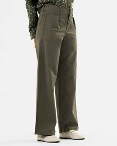 Pantalon large taille haute pour femme, couleur unie, en coton, coupe ample, longueur complète, style décontracté automne, tissu tissé respirant - Product Image 5