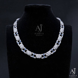 Collier chaîne cubaine fleurie plaqué rhodium argenté avec moissanite, style hip-hop, bijoux pour fête, mariage, cadeau - Product Image 3