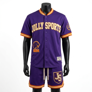 Mens 180 GSM breathable polyester baseball jersey shorts <b>set</b> purple pinstripe custom sublimation logo short <b>set</b> for men's - Product Image 5