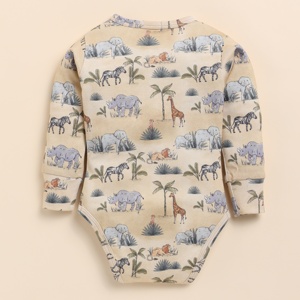 Body en bambou élasthanne organique à manches longues imprimé safari de qualité supérieure Sous-vêtements pour bébé - Product Image 3