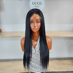 Perruque GUGU Hair 100% Cheveux Humains Vierges Vietnamiens Lisses Naturels Couleur Noire Lace Front avec Dentelle Transparente Longue - Product Image 1