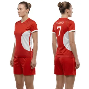 ชุดเสื้อวอลเลย์บอลสีแดงขาวสำหรับผู้หญิง คอวี แขนสั้น ระบายเหงื่อได้ดี พิมพ์ลายแบบซับลิเมชั่น ชุดทีม ทรงพอดีตัว - Product Image 2