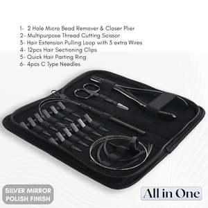 Hair Extension Tool Kit Stainless Steel Hook Needle Loop Brush <b>Pliers</b> <b>Set</b> Black for Salon Professional Hair Extensions - Product Image 6