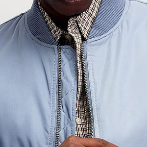 Blouson bomber bleu clair pour homme, couleur unie, fermeture éclair, vêtement décontracté pour l'automne, coupe-vent, matière polyester - Product Image 5