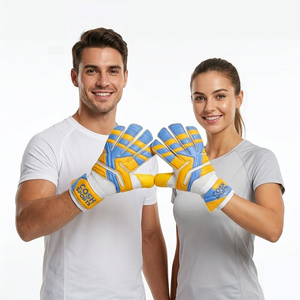 Gants de gardien de but personnalisés avec protection des doigts, paume en latex bleu et marron, impression de haute qualité et design de logo personnalisé - Product Image 1