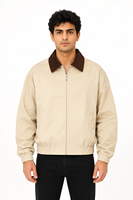 Veste Harrington beige pour homme de qualité supérieure, col contrastant marron, veste bomber décontractée à fermeture éclair, veste légère en mélange de coton