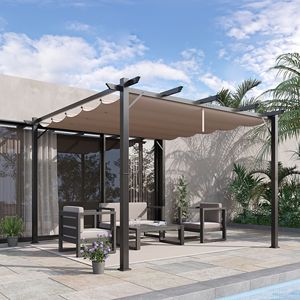 Pergola con Tettoia Retrattile 3x3 m Grigia, Riparo Ombreggiante per Giardino - Product Image 2