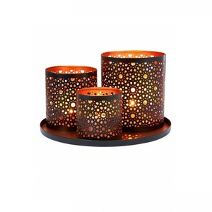 Iron Lantern Candle <b>Holder</b> With Fan Pattern Cutout Design For Home Decoration Ambient Lighting Portable Outdoor Indoor Use - Product Image 3