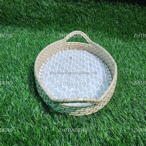 ชุดถาดหวายทรงกลมงานฝีมืออินเดียราคาไม่แพงพร้อมฝังมุกฝังสำเนียงทันสมัยสำหรับรับประทานอาหารและตกแต่งบ้านตามเทศกาล - Product Image 1