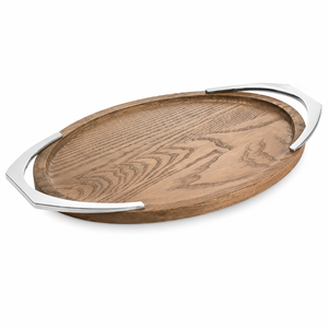 Plateau de service ovale en bois de frêne de luxe avec poignées en métal |   Plateau décoratif en bois de qualité supérieure pour la maison, l'hôtel, le restaurant et les réceptions - Product Image 1