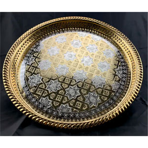 Assiette de présentation ronde dorée élégante en gros, plateau décoratif pour événements de mariage, ensemble de vaisselle de luxe arabesque, sous-assiette - Product Image 1